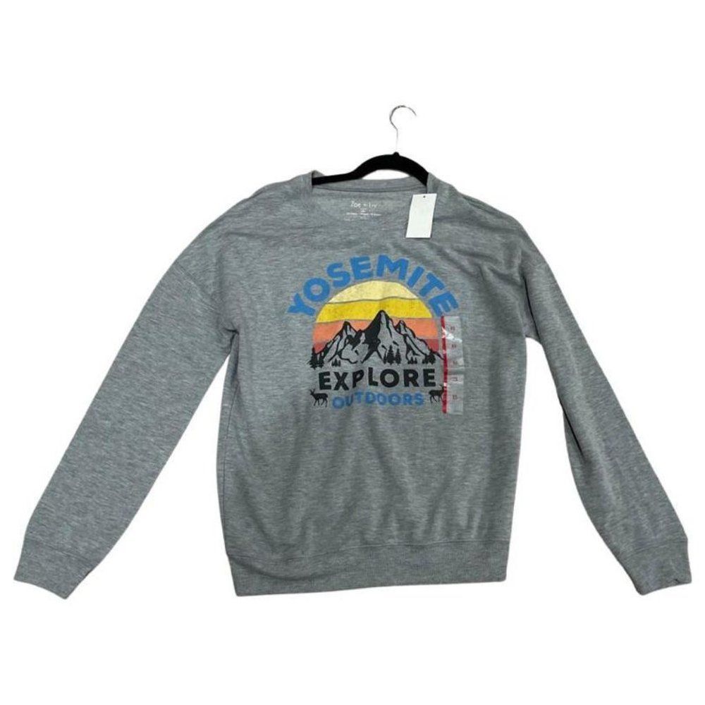 Zoe & Liv Womens Long Sleeve Pullover Graphic Print Sweatshirt Size XS Gray NWT